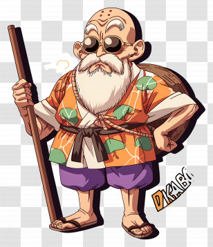 Master Roshi - Cartoon Old Man With Staff Transparent PNG