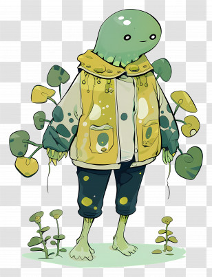 Cartoon Figure - Green Creature With Plants Transparent PNG