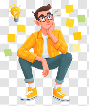Student Doing Brainstorming - Thoughtful Man With Light Bulb Idea Transparent PNG