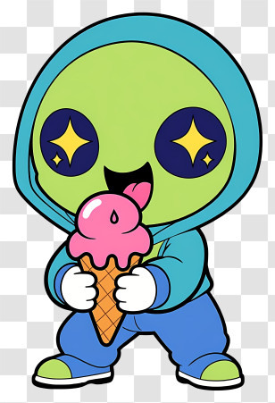 Kawaii Alien - Excited Alien In Hoodie With Ice Cream Transparent PNG