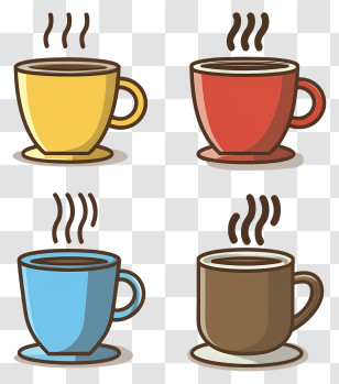Coffee - Colorful Coffee Cups Emitting Steam Transparent PNG