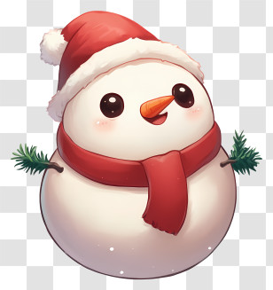 Christmas Snowman - Cute Snowman With Red Scarf And Hat Transparent PNG