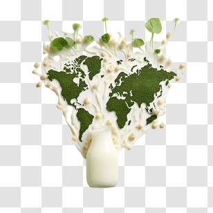 World Plant Milk Day - Milk Bottle With World Map And Plants Transparent PNG