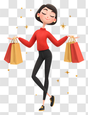 Cheerful Woman Holding Shopping Bags - Stylish Woman On Shopping Spree Transparent PNG
