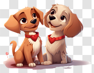 Cartoon Illustration - Adorable Cartoon Dogs With Heart Collars Transparent PNG