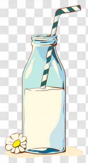 Milk Bottle - Milk Bottle With Straw Illustration Transparent PNG