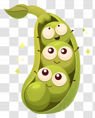Kawaii Peas - Smiling Peas In Green Pod Cartoon Transparent PNG