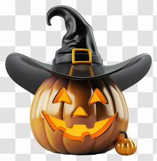 Halloween - Halloween Pumpkin With Witch Hat Transparent PNG