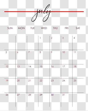 July 2026 Calendar - July Monthly Calendar Layout Transparent PNG