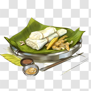 Onam Sadya Food - Steamed Delicacy Wrapped In Banana Leaves Transparent PNG
