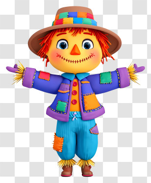 Playful Scarecrow - Bright 3D Patchwork Scarecrow Transparent PNG