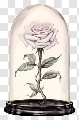 Rose - Black And White Rose Under Glass Dome Transparent PNG