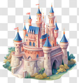 Princess Castle - Fairy Tale Castle With Blue Roofs Transparent PNG