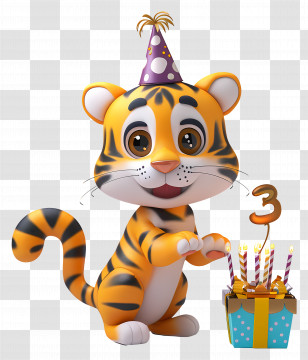 Animal - Cute Tiger Cub Celebrating Birthday Transparent PNG