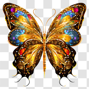 Butterfly - Golden Butterfly With Vibrant Artistic Design Transparent PNG