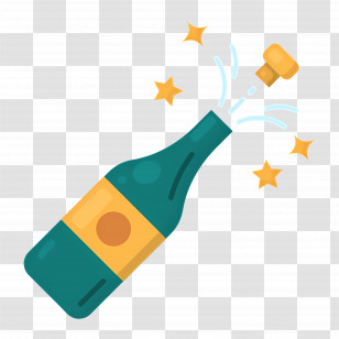 Champagne Bottle - Popping Champagne Bottle With Stars And Cork Illustration Transparent PNG
