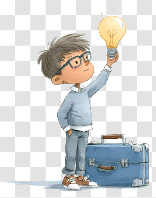 Boy Getting Education Idea - Innovative Boy With Suitcase And Light Bulb Transparent PNG