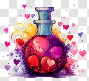 Colored Hearts - Magical Love Potion Glass Bottle With Floating Hearts Transparent PNG