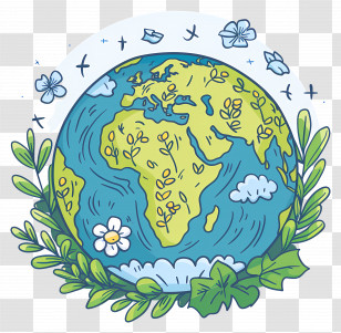 Planet Earth - Earth Illustration With Plants And Flowers Transparent PNG