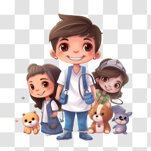 Child Health Day - Children With Pets And Stethoscope Transparent PNG