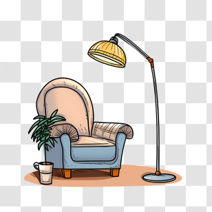 Couch And Lamp - Illustration Of An Armchair And Floor Lamp Transparent PNG