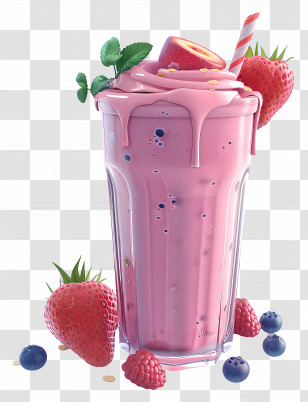 Smoothie - Strawberry Smoothie With Berries And Mint Transparent PNG