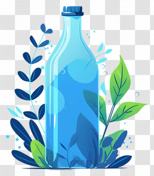 Mineral Spring Water - Blue Water Glass Bottle With Nature Theme Transparent PNG