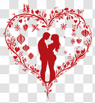 Christmas Love - Romantic Silhouette Couple With Heart Transparent PNG