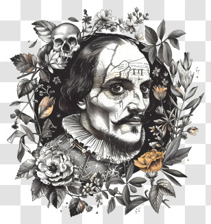 Shakespeare Day - Historical Portrait With Floral Elements Transparent PNG