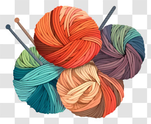 Wool - Colorful Yarn Balls With Knitting Needles Transparent PNG