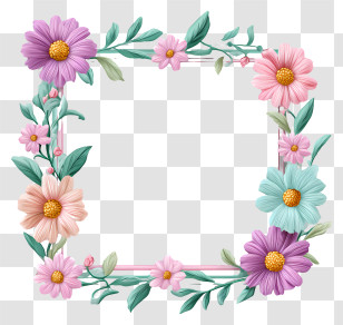 Pastel Floral Frame - Floral Square Frame With Pastel Flowers Transparent PNG