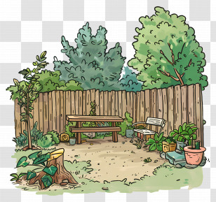Backyard - Cozy Backyard Garden Illustration Transparent PNG
