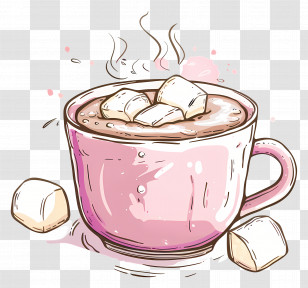 Hot Chocolate With Marshmallows - Pink Mug With Hot Chocolate And Marshmallows Transparent PNG