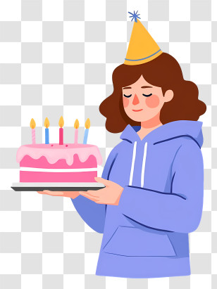 Woman Holding Birthday Cake - Woman With Birthday Cake And Party Hat Transparent PNG