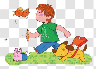 Cartoon Study - Child Playing With Pets Transparent PNG