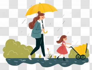 Mother And Child - Mother And Daughter Walking In The Rain Cartoon Transparent PNG