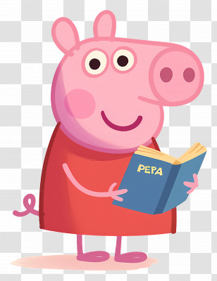 Peppa Pig - Cute Cartoon Pig Reading A Book Transparent PNG