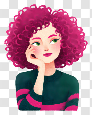 Woman Thinking - Curly Magenta-haired Girl Portrait Transparent PNG