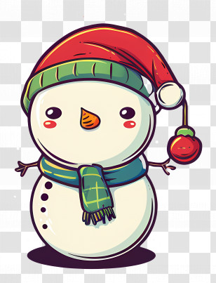 Christmas Snowman - Cheerful Snowman With Scarf And Festive Hat Transparent PNG