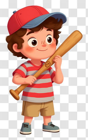 Cute Boy Wearing Baseball Cap - Boy Holding A Baseball Bat Transparent PNG