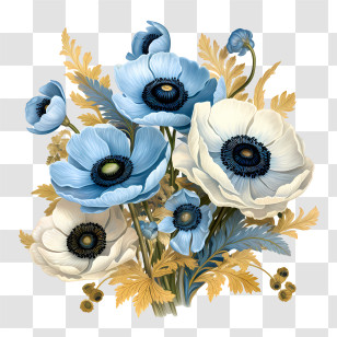 Anemone Flower - Beautiful Blue And White Flowers Transparent PNG