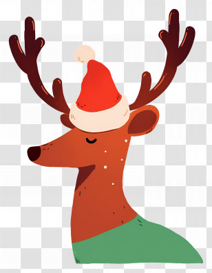 Christmas Deer - Reindeer In Christmas Hat Illustration Transparent PNG