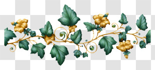 Gold And Emerald Border - Elegant Decorative Vine With Gold Flowers Transparent PNG