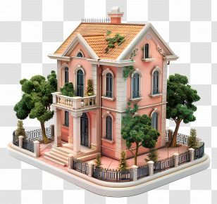 Real Estate House - Pink House With Trees Transparent PNG
