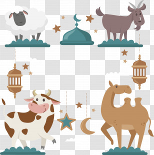 Eid Ul Adha - Eid Animals With Lanterns And Stars Transparent PNG