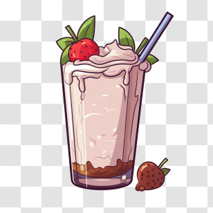 Milkshake - Strawberry Milkshake With Cream And Fresh Berries Transparent PNG