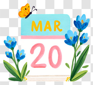 Spring Countdown - Mar 20 Floral Calendar Transparent PNG
