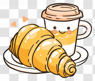 Croissant And Coffee - Cute Croissant And Coffee Cup Transparent PNG