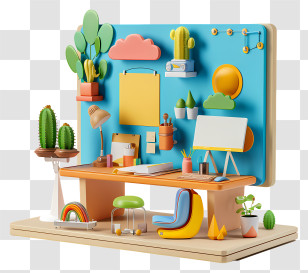 Work Desk - Colorful Desk Setup For Creative Workspace Transparent PNG