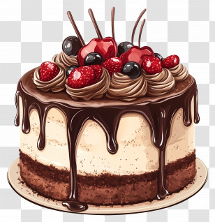 Cake Drawing - Luxurious Chocolate Cake Topped With Fresh Berries Transparent PNG